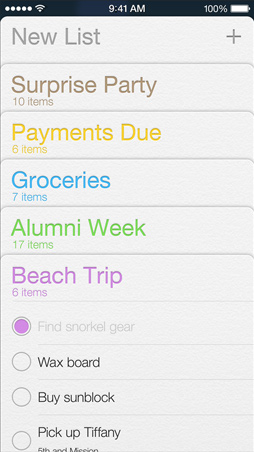 iOS7 Reminders Screen