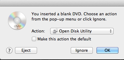 Action for Blank DVD Open Disk Utility