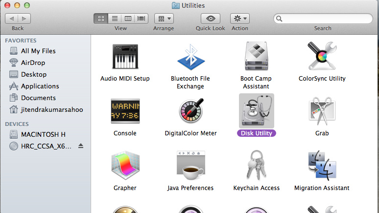 Choose Disk Utility from Utilities on Mac OS X