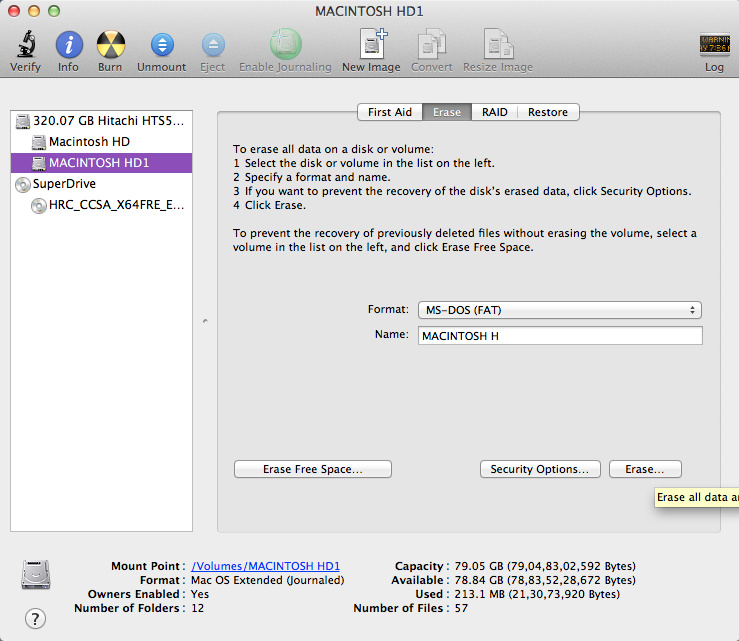 Format Created Hard Disk Partition on Mac OS X