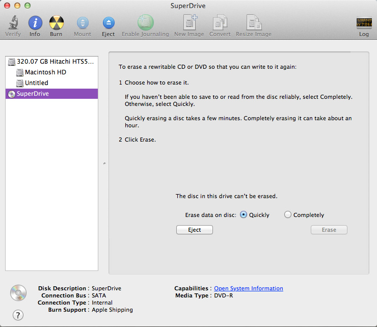 Select Super Drive in Disk Utility